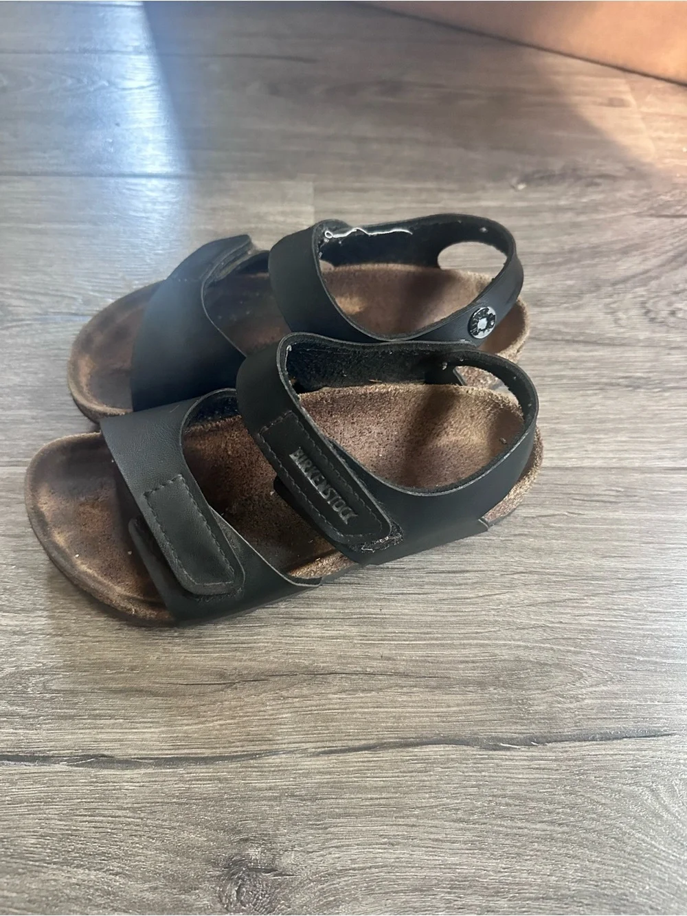 Birkenstock Kids Black Two-Strap Velcro Sandals
